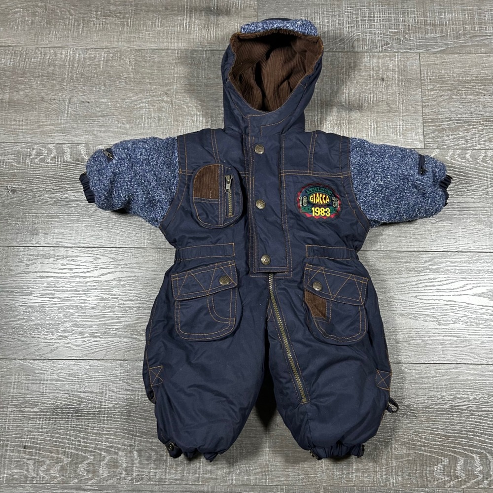 VTG Giacca Young Gallery Baby Snowsuit BuntingNavy Blue 12 Months Mittens Hooded